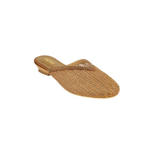 Metro Women Antique Gold Classic Comfortable Embellished Mules UK/5 EU/38 (35-1432) - Image 3