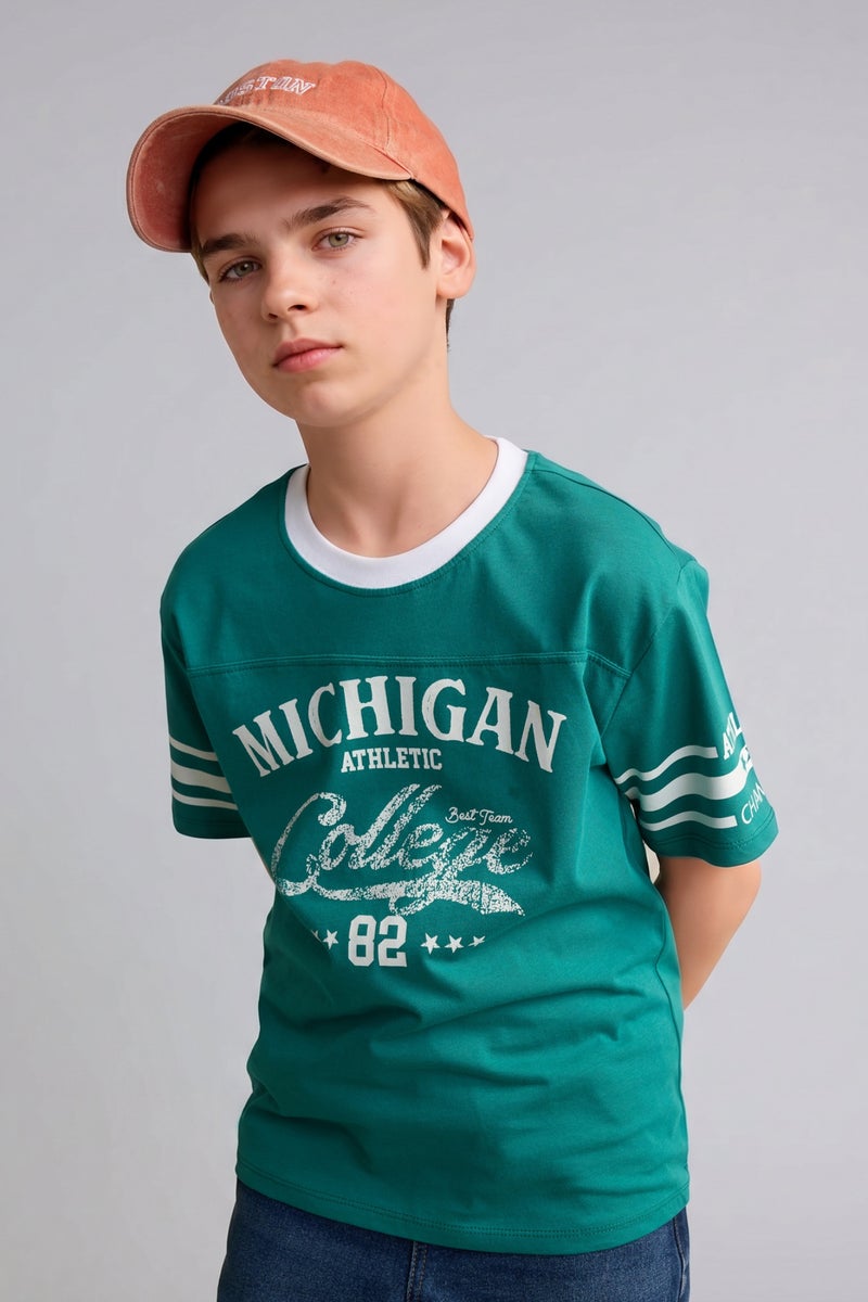 DeFacto Green Boy Boy 100% Cotton Printed T-Shirt Casual - Image 3