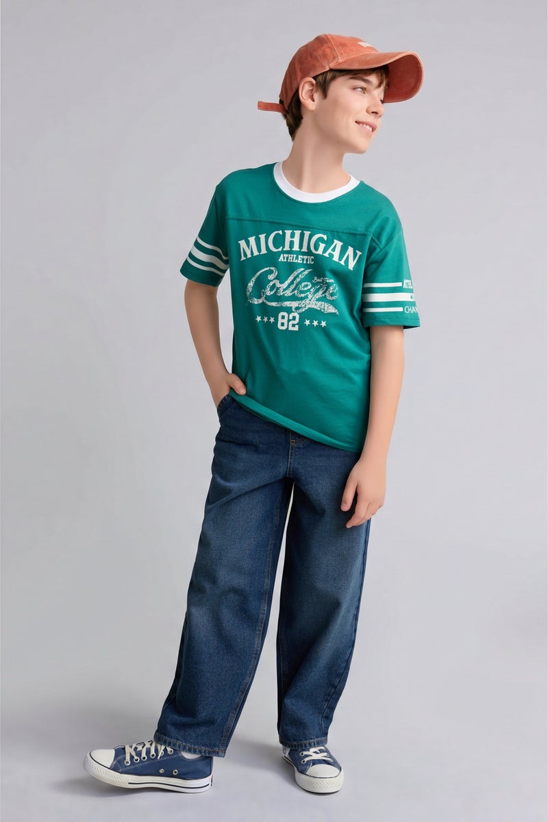 DeFacto Green Boy Boy 100% Cotton Printed T-Shirt Casual - Image 2