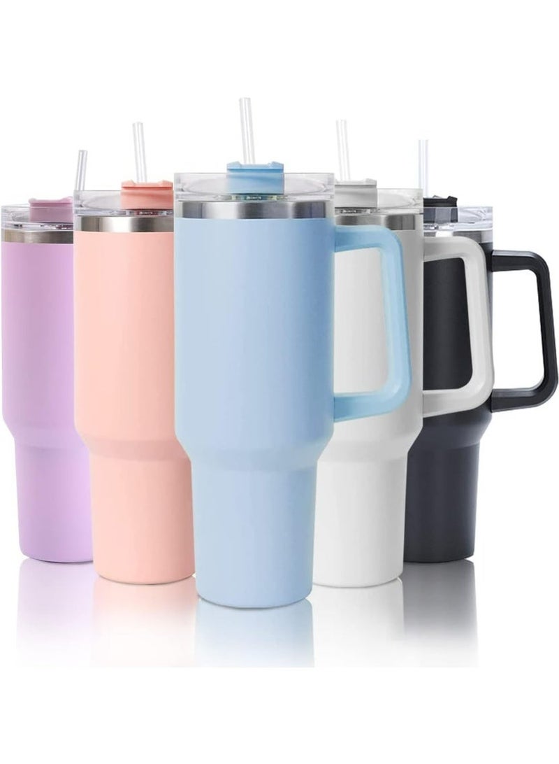 40oz Stainless Steel Tumbler with Handle and Straw Lid - Double Wall Vacuum Insulated Travel Mug with Silicone Base Cover for Hot and Cold Beverages - 1200ml Reusable Drinking Cup - Image 1