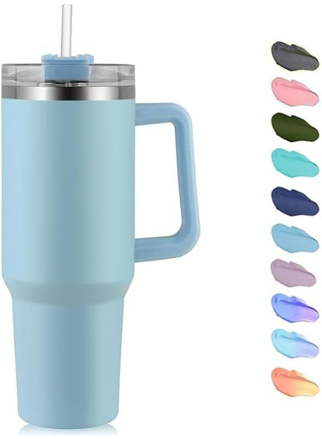 40oz Stainless Steel Tumbler with Handle and Straw Lid - Double Wall Vacuum Insulated Travel Mug with Silicone Base Cover for Hot and Cold Beverages - 1200ml Reusable Drinking Cup - Image 2