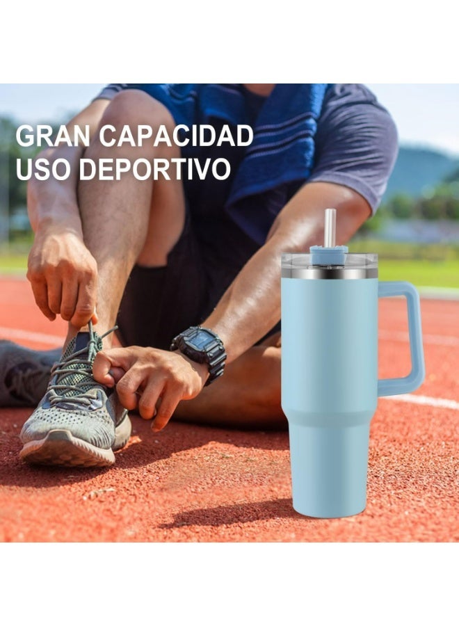 40oz Stainless Steel Tumbler with Handle and Straw Lid - Double Wall Vacuum Insulated Travel Mug with Silicone Base Cover for Hot and Cold Beverages - 1200ml Reusable Drinking Cup - Image 4