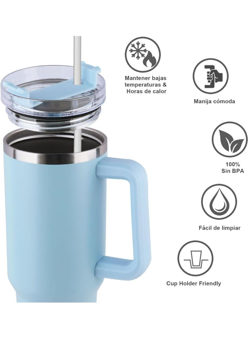 40oz Stainless Steel Tumbler with Handle and Straw Lid - Double Wall Vacuum Insulated Travel Mug with Silicone Base Cover for Hot and Cold Beverages - 1200ml Reusable Drinking Cup - Image 3