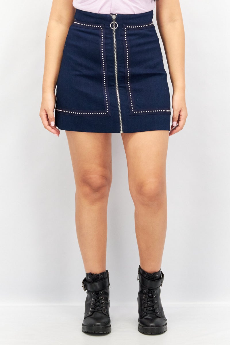 VERO MODA Women Solid Denim Mini Skirts, Navy Blue - Image 1