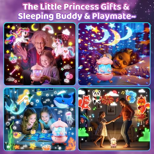 EYUVAA LABEL Abs Bunny Night Light Projector, 360° Rotatable 6 Films Shade Rechargeable LED Night Light Lamp for Kids Room, Nursery Room Décor (Light Projector), Battery Powered, 5 Volts, Pink - Image 2