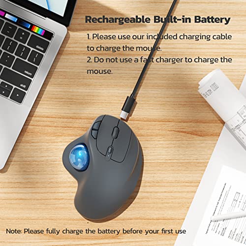 Nulea M501 Wireless Trackball Mouse, Rechargeable Ergonomic, Easy Thumb Control, Precise & Smooth Tracking, 3 Device Connection (Bluetooth or USB Receiver), Compatible for PC, Laptop, Mac, Windows. - Image 5