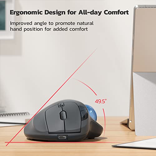 Nulea M501 Wireless Trackball Mouse, Rechargeable Ergonomic, Easy Thumb Control, Precise & Smooth Tracking, 3 Device Connection (Bluetooth or USB Receiver), Compatible for PC, Laptop, Mac, Windows. - Image 3