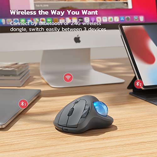 Nulea M501 Wireless Trackball Mouse, Rechargeable Ergonomic, Easy Thumb Control, Precise & Smooth Tracking, 3 Device Connection (Bluetooth or USB Receiver), Compatible for PC, Laptop, Mac, Windows. - Image 4
