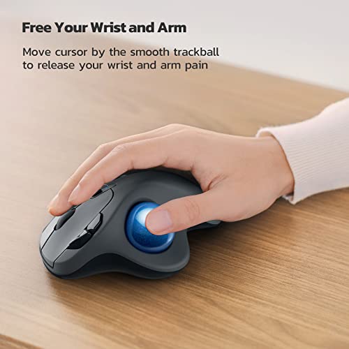 Nulea M501 Wireless Trackball Mouse, Rechargeable Ergonomic, Easy Thumb Control, Precise & Smooth Tracking, 3 Device Connection (Bluetooth or USB Receiver), Compatible for PC, Laptop, Mac, Windows. - Image 2