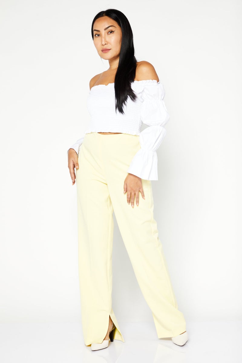 NA-KD Women Regular Fit Solid Trousers, Yellow - Image 4