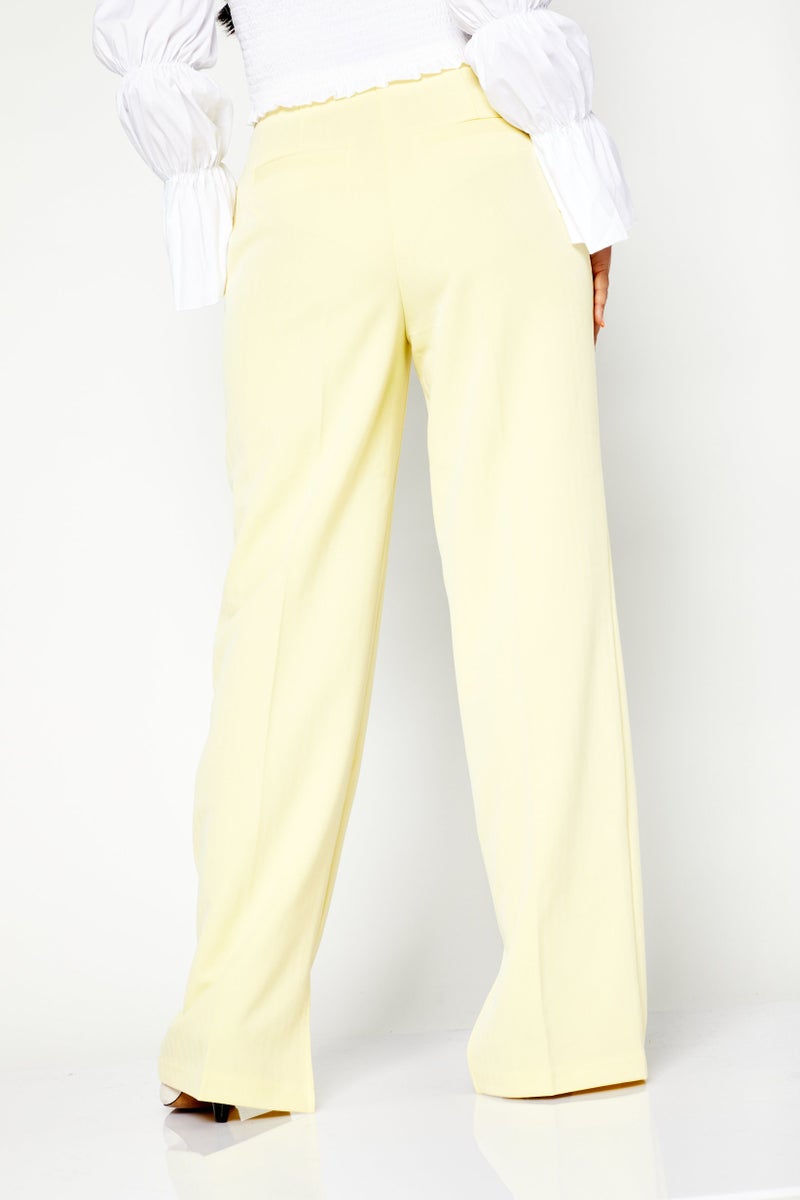 NA-KD Women Regular Fit Solid Trousers, Yellow - Image 2