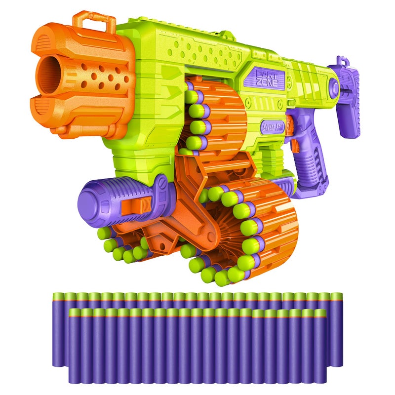 DART ZONE Savage Spin Semi-Auto Foam Dart Blaster â€“ 45-Dart Triple-Drum Motorized Foam Dart Gun â€“ NERF Dart Compatible Soft Bullet Toy Gun for Kids w. 90 Darts â€“ AKA Adventure Force Gun â€“ 80 ft Range - Image 1