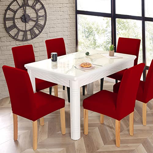 Keyroal Dining Room Chair Covers Set of 6 Stretch Solid Color Parsons Chair Slipcovers Spandex Removable Washable Kitchen Chair Protector Cover for Dining Room Hotel CeremonyRed - Image 3