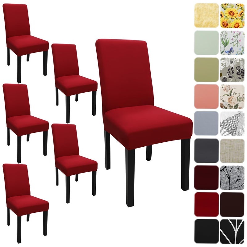 Keyroal Dining Room Chair Covers Set of 6 Stretch Solid Color Parsons Chair Slipcovers Spandex Removable Washable Kitchen Chair Protector Cover for Dining Room Hotel CeremonyRed - Image 2