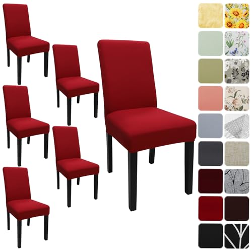 Keyroal Dining Room Chair Covers Set of 6 Stretch Solid Color Parsons Chair Slipcovers Spandex Removable Washable Kitchen Chair Protector Cover for Dining Room Hotel CeremonyRed - Image 1
