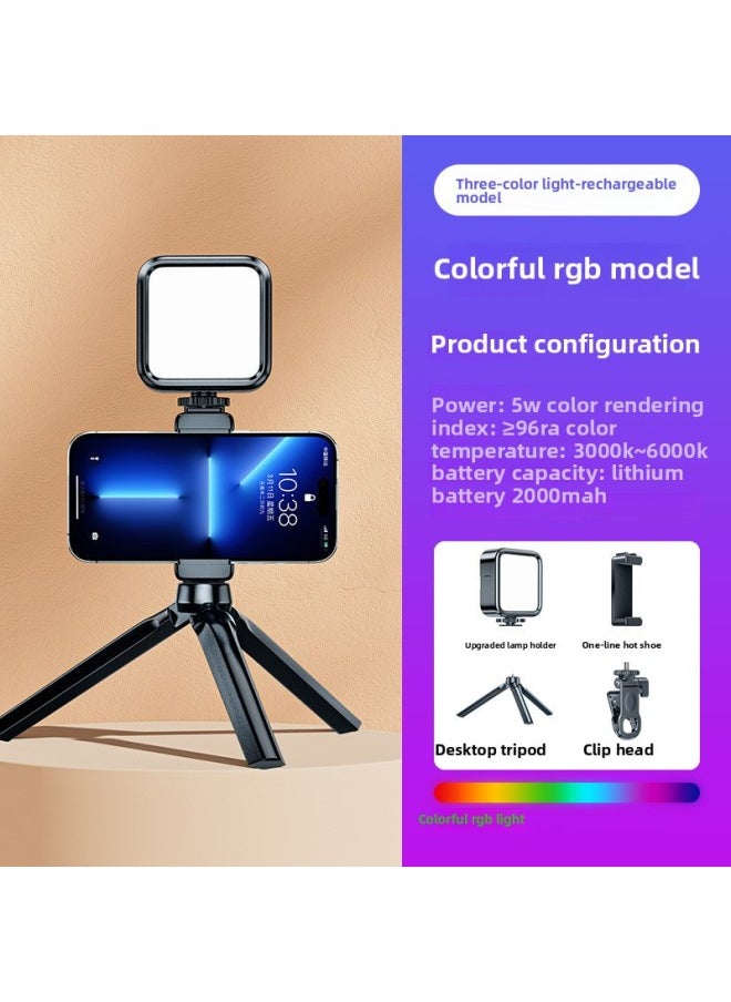 Generic Mobile Phone Fill Light Portable Mini Pocket Light Self-shooting Charging Handheld RGB Photography Outdoor Soft Light Photography-Specifications:[rgb Full Color Model] Fill Light + Desktop Tripod + Hot Shoe + Clip  - Image 1