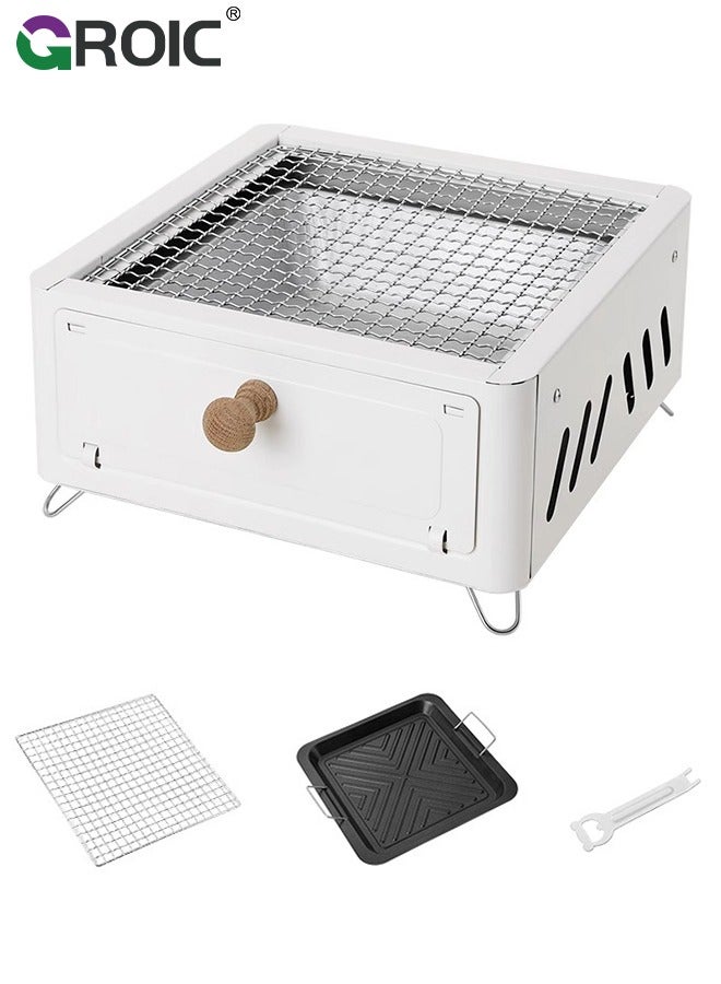 GROIC 11.8x11.8x5.9'' Barbecue Stove Square Barbecue Stove, Drawer Carbon Basin Boiling Tea Grilling Meat Fried Meat Charcoal Grilling Easy Carry Bbq Grill for Outdoor Cooking Camping Picnics Beach - Image 1