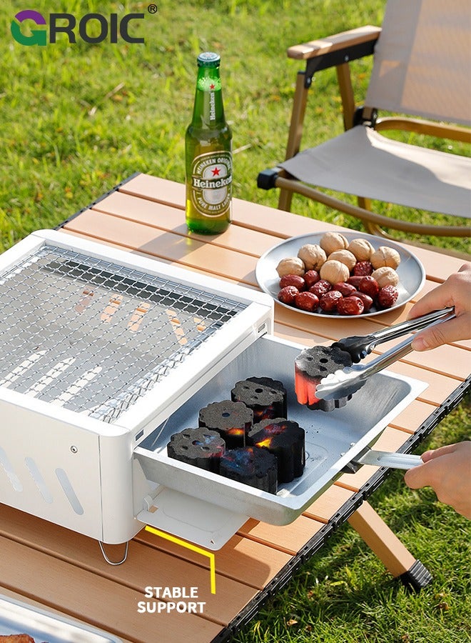GROIC 11.8x11.8x5.9'' Barbecue Stove Square Barbecue Stove, Drawer Carbon Basin Boiling Tea Grilling Meat Fried Meat Charcoal Grilling Easy Carry Bbq Grill for Outdoor Cooking Camping Picnics Beach - Image 3