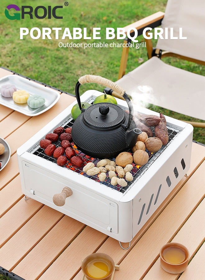 GROIC 11.8x11.8x5.9'' Barbecue Stove Square Barbecue Stove, Drawer Carbon Basin Boiling Tea Grilling Meat Fried Meat Charcoal Grilling Easy Carry Bbq Grill for Outdoor Cooking Camping Picnics Beach - Image 2
