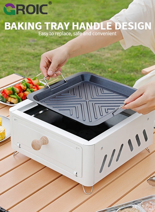 GROIC 11.8x11.8x5.9'' Barbecue Stove Square Barbecue Stove, Drawer Carbon Basin Boiling Tea Grilling Meat Fried Meat Charcoal Grilling Easy Carry Bbq Grill for Outdoor Cooking Camping Picnics Beach - Image 5