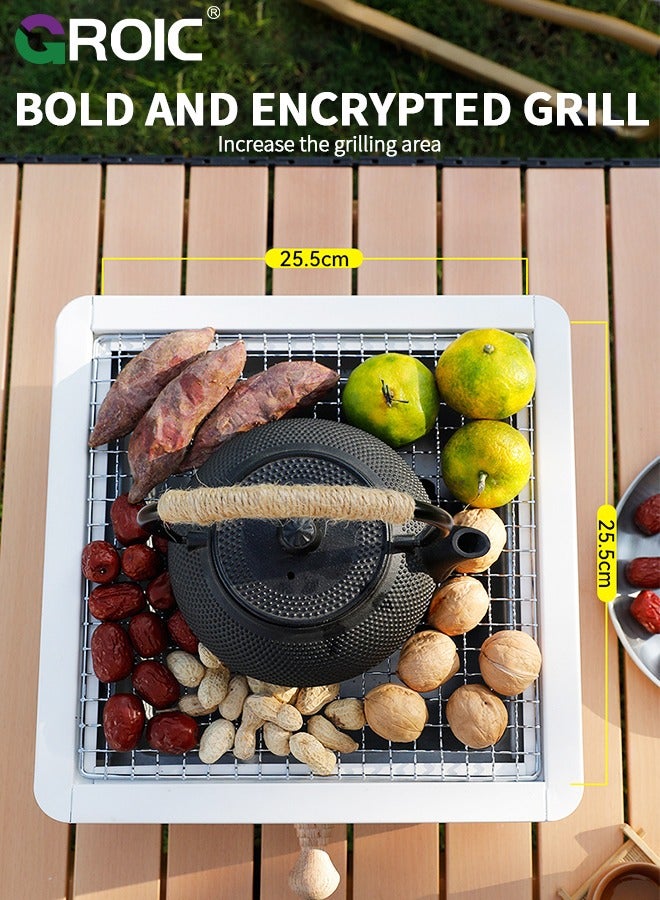 GROIC 11.8x11.8x5.9'' Barbecue Stove Square Barbecue Stove, Drawer Carbon Basin Boiling Tea Grilling Meat Fried Meat Charcoal Grilling Easy Carry Bbq Grill for Outdoor Cooking Camping Picnics Beach - Image 4