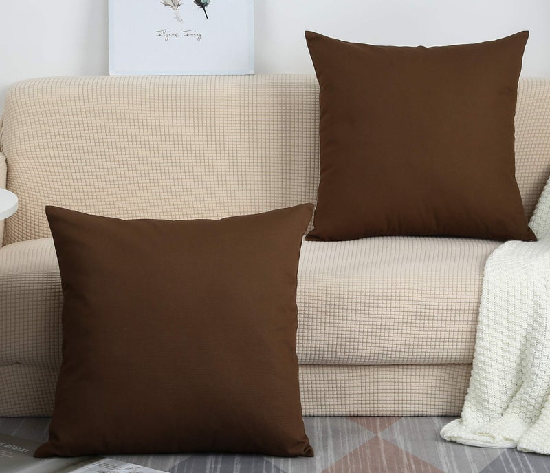 TangDepot Cotton Solid Throw Pillow Covers  20"" x 20""   Coffee  1 Count (Pack of 1) - Image 1