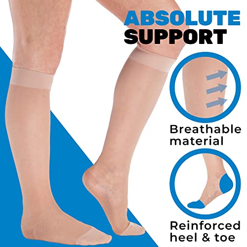 ABSOLUTE SUPPORT Made in USA - Sheer Graduated Support Opaque Compression Knee High Socks for Women 15-20mmHg | For Airplane, Flight, Travel Circulation - Nude, Medium - ATRAVEL101NU2 - Image 3