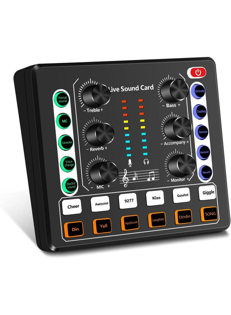 كارت صوت M8 لايف - شريحة DSP لمباشر البث الصوتي | 12 أصوات محيطة و 4 تأثيرات صوتية | ميكسر دي جي لمباشر البث、تسجيل الموسيقى、عزف الغيتار | مُغير الصوت متوافق مع تيك توك、فيس بوك、يوتيوب、البودكاستات وتسجيل الألعاب | يدعم توصيل USB و بلوتوث - Image 2