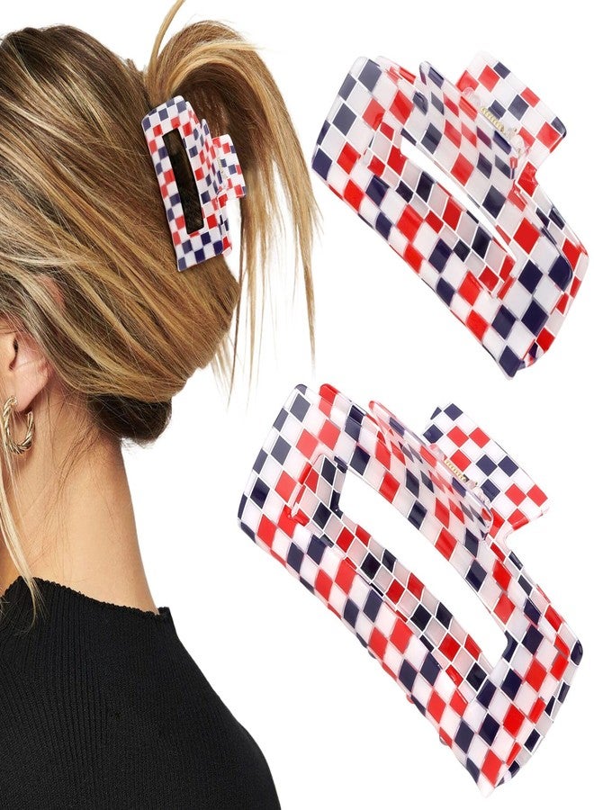 Vovii 4th of July Hair Claw Clips for Independence Day Patriotic Accessories, Red White Blue American Flag Checkered Claw Clips for USA Hair Accessories Outfit (2Pcs) - Image 1