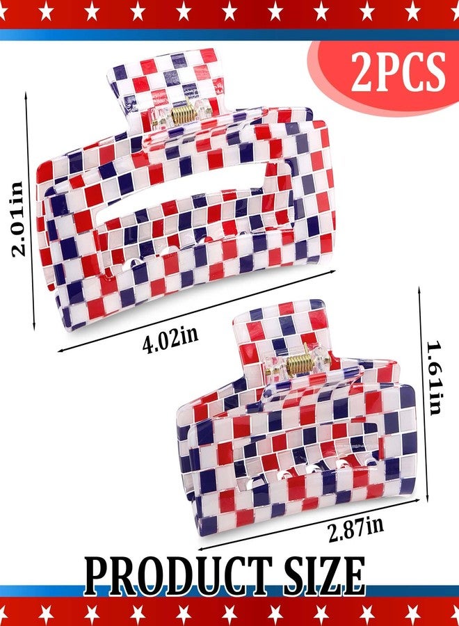 Vovii 4th of July Hair Claw Clips for Independence Day Patriotic Accessories, Red White Blue American Flag Checkered Claw Clips for USA Hair Accessories Outfit (2Pcs) - Image 2