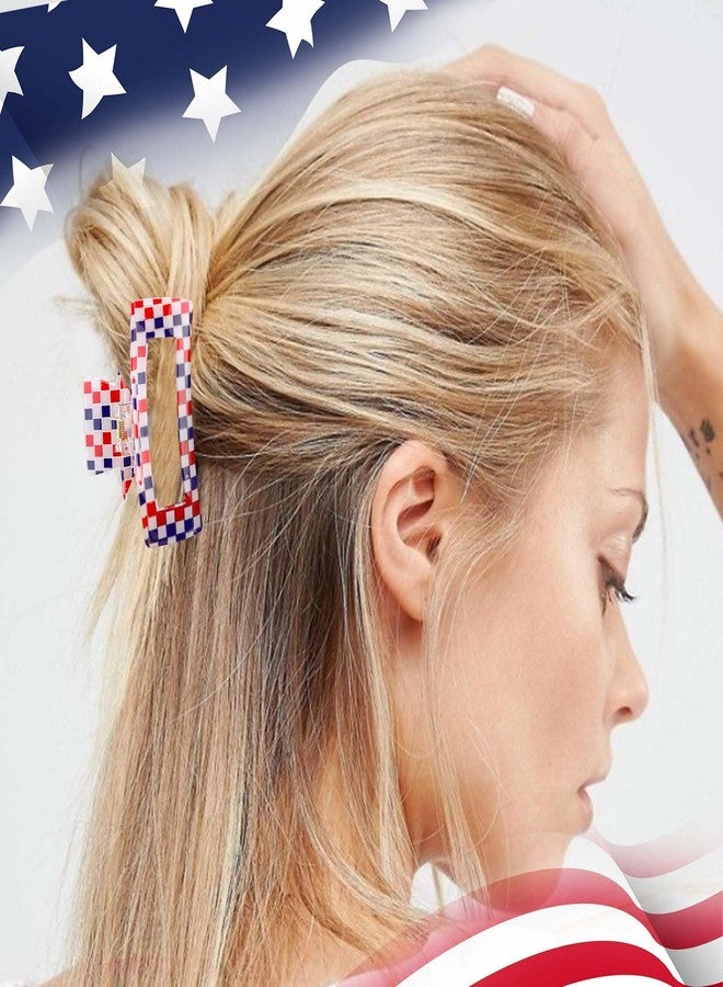 Vovii 4th of July Hair Claw Clips for Independence Day Patriotic Accessories, Red White Blue American Flag Checkered Claw Clips for USA Hair Accessories Outfit (2Pcs) - Image 4