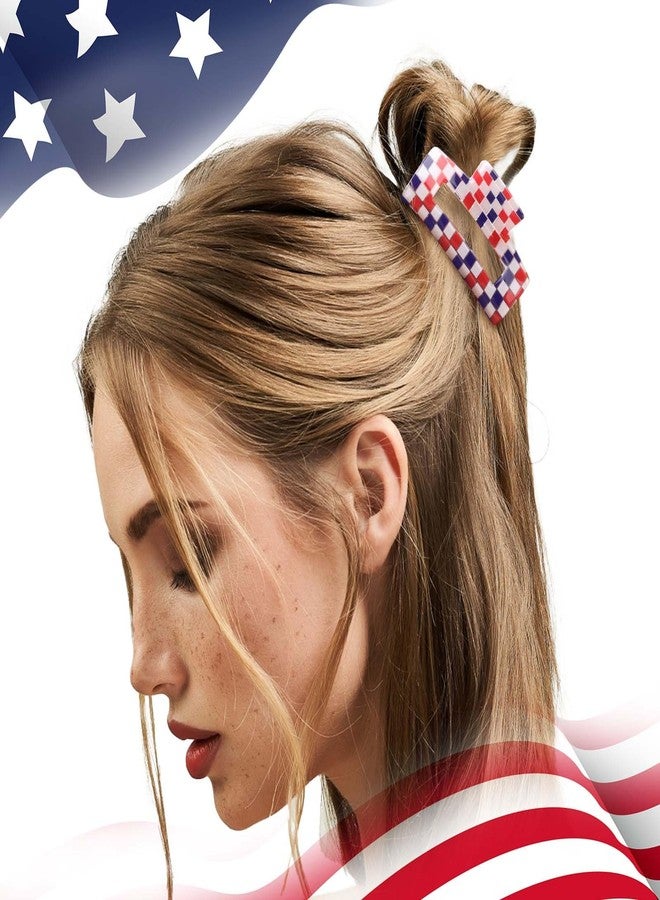 Vovii 4th of July Hair Claw Clips for Independence Day Patriotic Accessories, Red White Blue American Flag Checkered Claw Clips for USA Hair Accessories Outfit (2Pcs) - Image 5