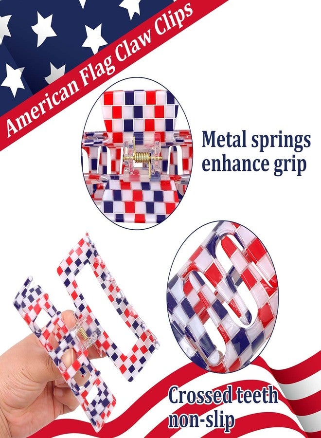 Vovii 4th of July Hair Claw Clips for Independence Day Patriotic Accessories, Red White Blue American Flag Checkered Claw Clips for USA Hair Accessories Outfit (2Pcs) - Image 3