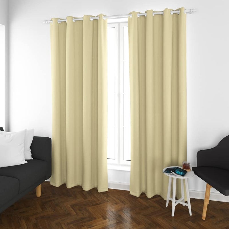 Parda Online Premium Blackout Curtains 5 Feet Set of 2 - Eyelet with Tie Back - Thermal Insulated Beige - Image 1
