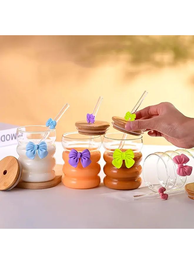 Purple 10.14oz Bow Cup With Lid And Straw For Coffee Tea Milk Smoothies - Image 1