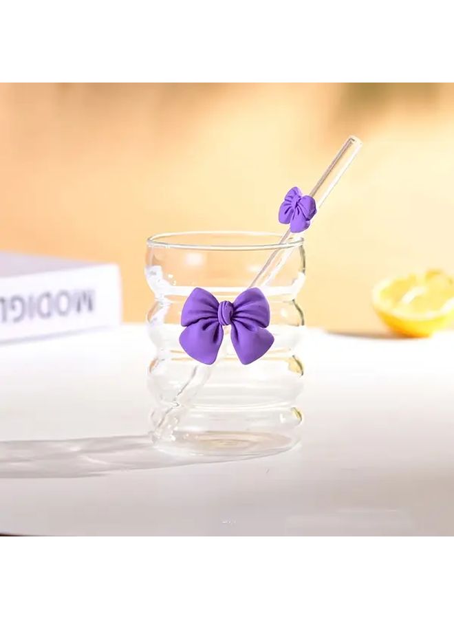 Purple 10.14oz Bow Cup With Lid And Straw For Coffee Tea Milk Smoothies - Image 5