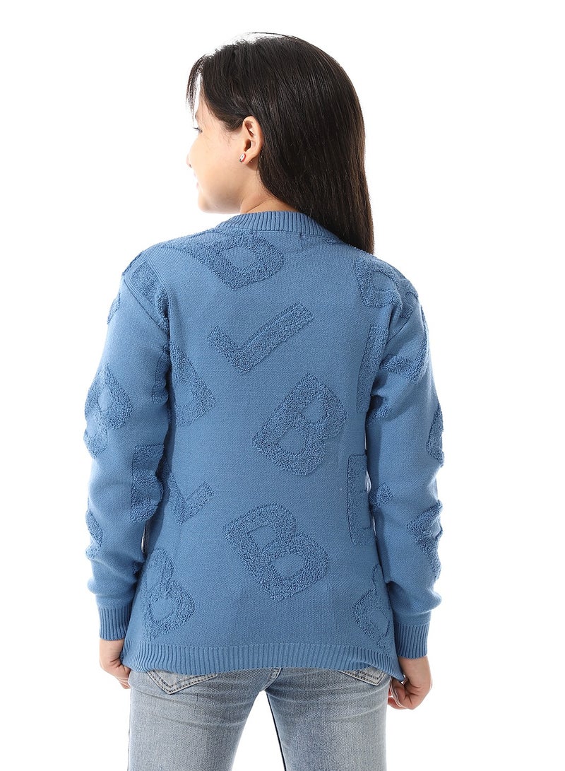 Andora Alphabet Ribbed Trims Round-Neck Pullover_Steel Blue - Image 3