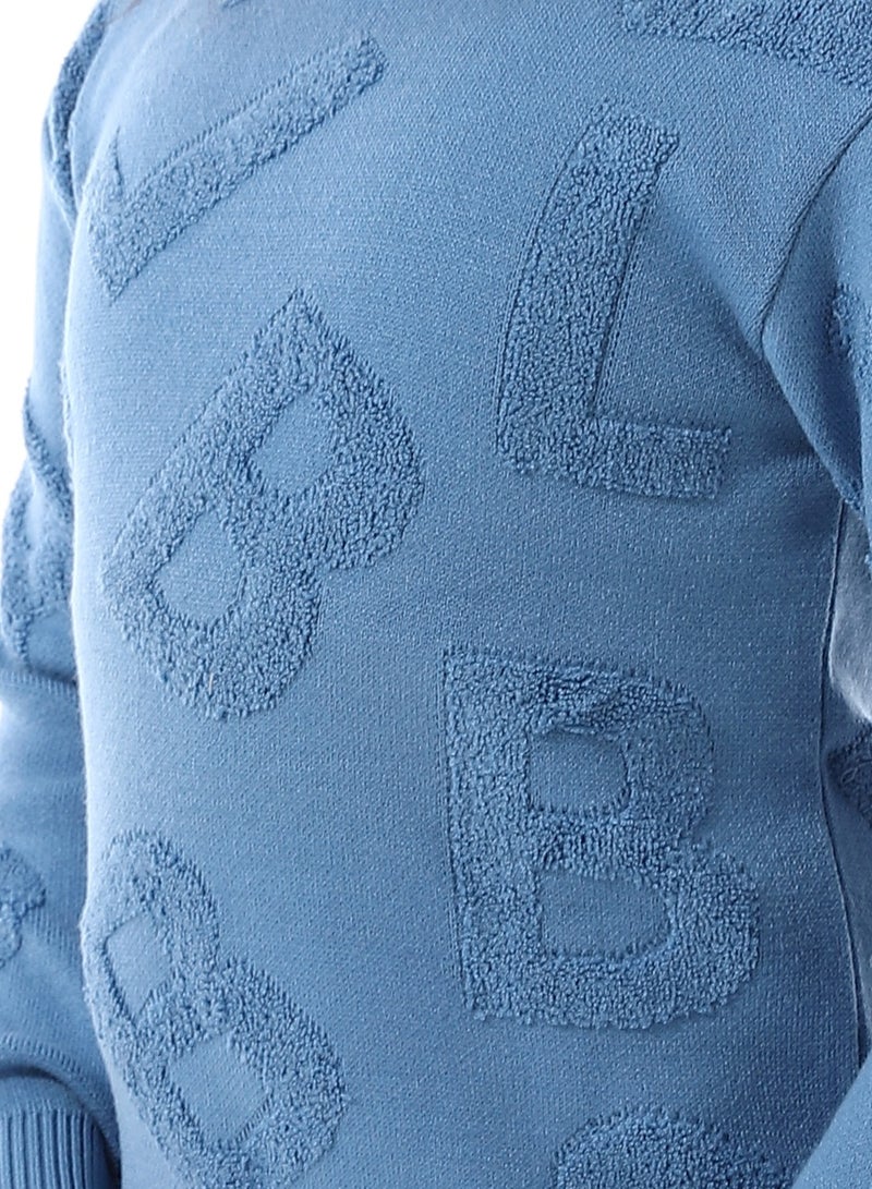 Andora Alphabet Ribbed Trims Round-Neck Pullover_Steel Blue - Image 2