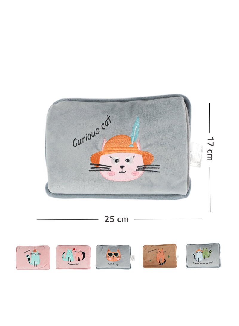 Biggdesign Curious Cat Electric Hot Water Bottle with Soft Cover Rechargable Hot Water Bag for Pain Relief - Image 3