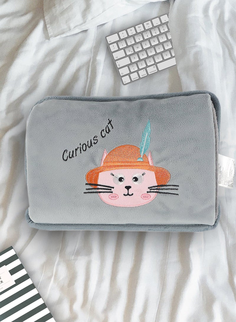 Biggdesign Curious Cat Electric Hot Water Bottle with Soft Cover Rechargable Hot Water Bag for Pain Relief - Image 4