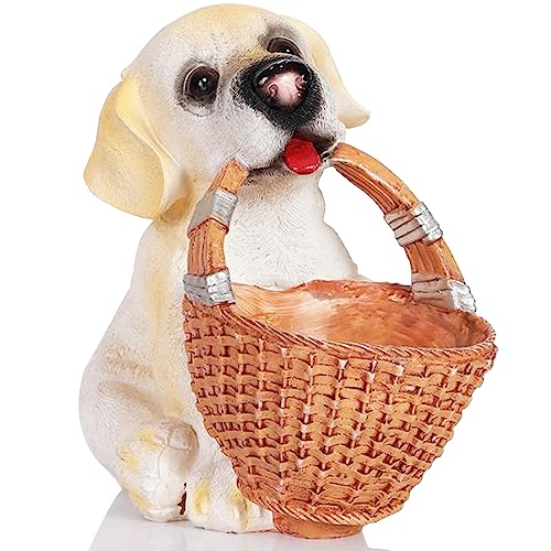 HW Dog Candy DishCute Key Bowl for Entryway TableDog Basket StatueResin Animal Sculptures Home Desk DecorationsUnique Funny Key Holder BowlSundries Container Storage Basket