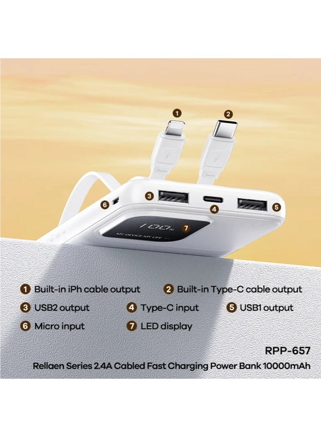 ريماكس بنك طاقة RPP-657 Rallaen Series بسعة 10000 مللي أمبير/ساعة مع كابلين مدمجين (Lightning + Type-C)، وشحن سريع 2.4 أمبير، وتصميم صغير وخفيف الوزن، ونظام أمان متعدد الحماية - أسود - Image 2