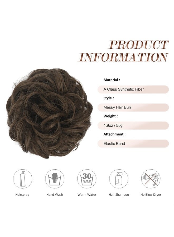 FESHFEN Messy Bun Hair Piece Wavy Curly Large Golden Brown Hair Bun Scrunchies Extensions Synthetic Tousled Updo Hairpieces for Women Girls - Image 5