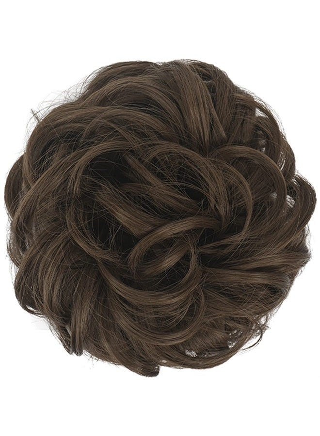 FESHFEN Messy Bun Hair Piece Wavy Curly Large Golden Brown Hair Bun Scrunchies Extensions Synthetic Tousled Updo Hairpieces for Women Girls - Image 2