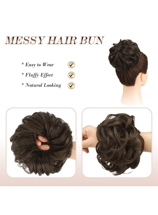 FESHFEN Messy Bun Hair Piece Wavy Curly Large Golden Brown Hair Bun Scrunchies Extensions Synthetic Tousled Updo Hairpieces for Women Girls - Image 3