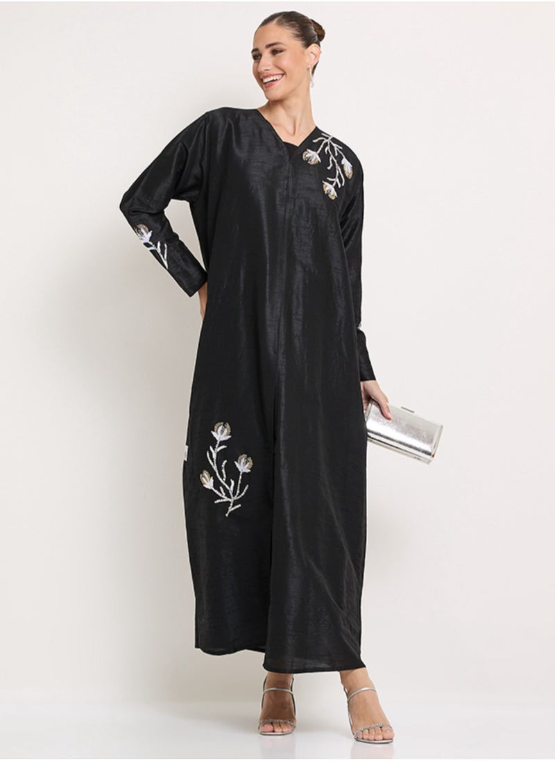 Rosette Abaya Black Abaya with tulip Flowers hand embroidery  - Image 4