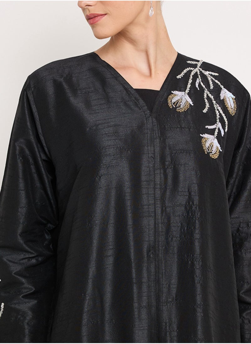 Rosette Abaya Black Abaya with tulip Flowers hand embroidery  - Image 3