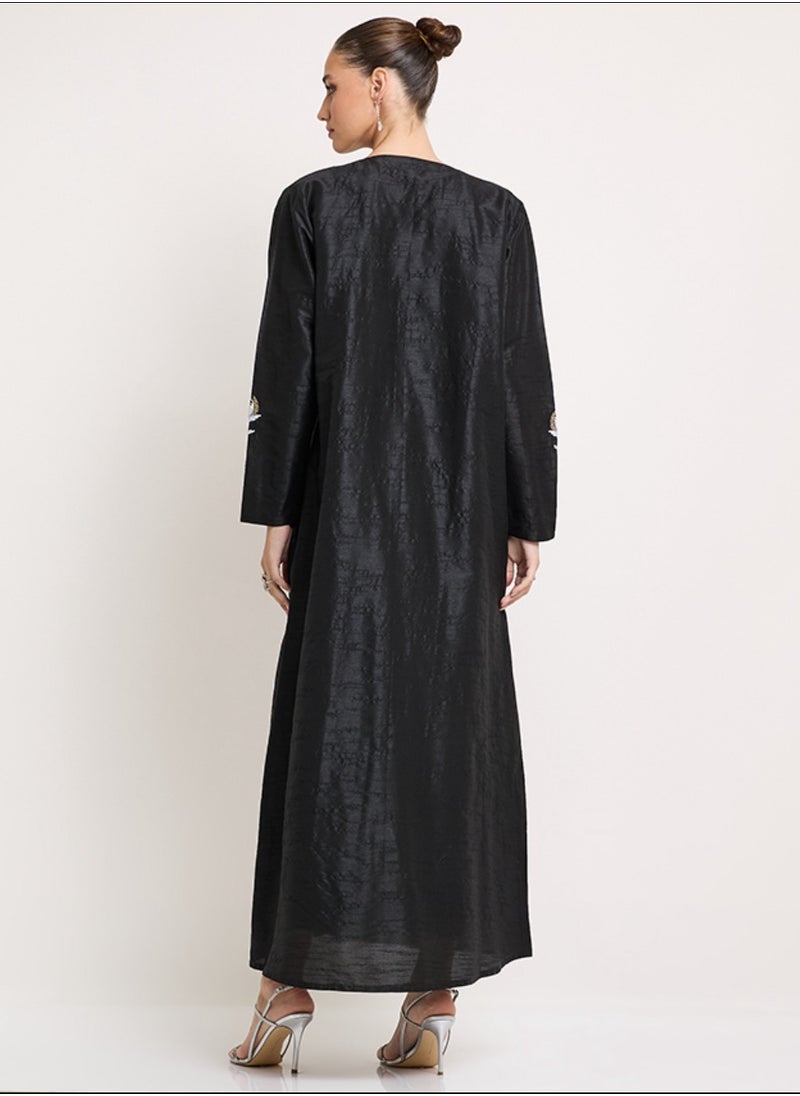 Rosette Abaya Black Abaya with tulip Flowers hand embroidery  - Image 2