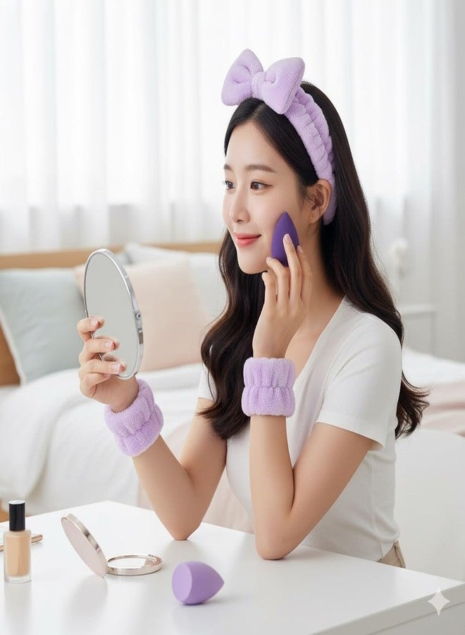 Gilded Cloud Headband Wristband Blender Sponge Set for Skincare, Beauty care, Puff, Facial, Spa, Face Wash, Soft Egg 5 Pics Combo Pack (Purple, Normal) - Image 4