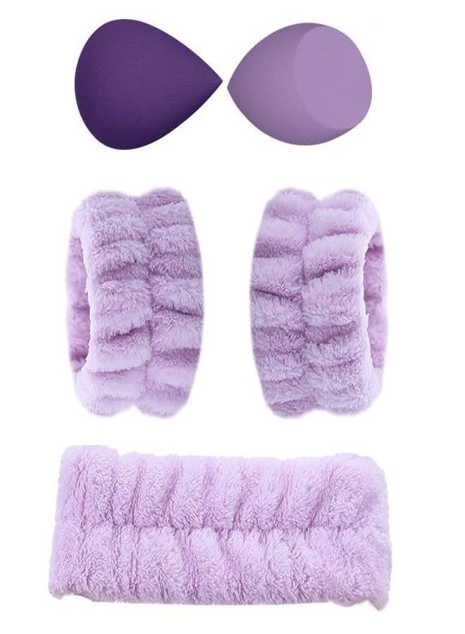 Gilded Cloud Headband Wristband Blender Sponge Set for Skincare, Beauty care, Puff, Facial, Spa, Face Wash, Soft Egg 5 Pics Combo Pack (Purple, Normal) - Image 1
